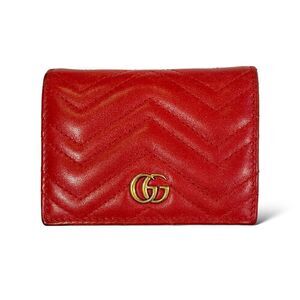 GUCCI GG MARMONT RED MATELASSÉ LEATHER CARD CASE WALLET
